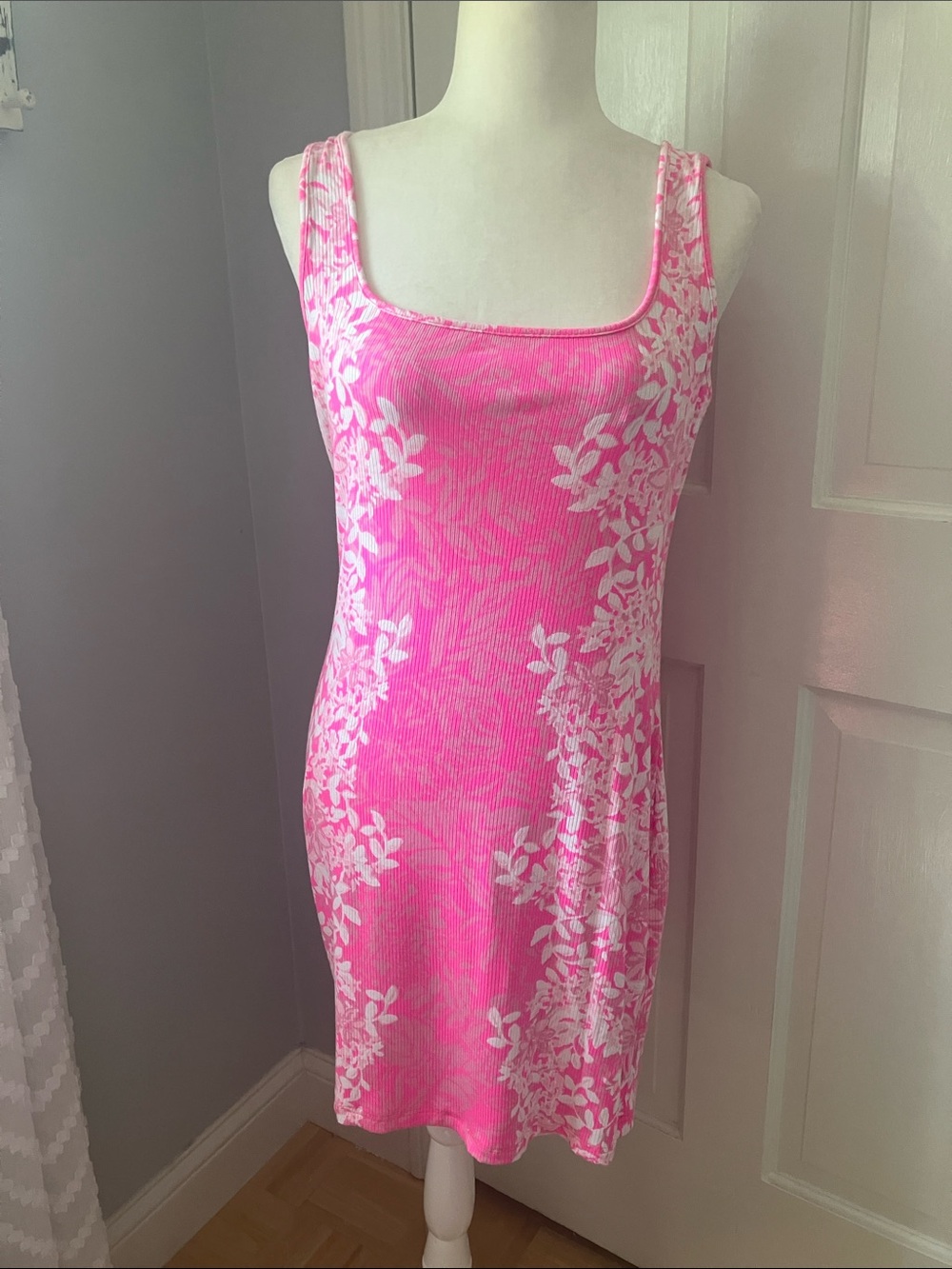 Lilly Pulitzer Mick Ribbed Pink Floral Dress Roxie Shadow Dancer M